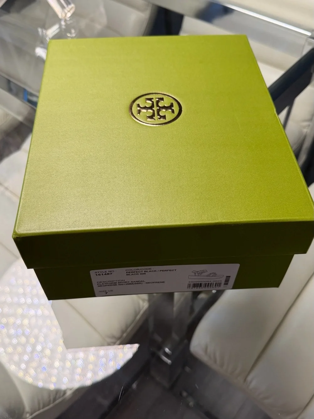 Tory Burch Black Platform Sandals with Gold Logo